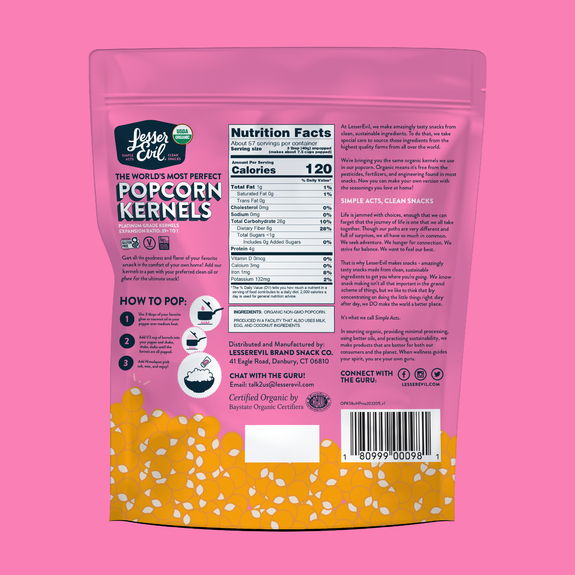 non gmo & organic popcorn kernels nutritional facts and ingredients