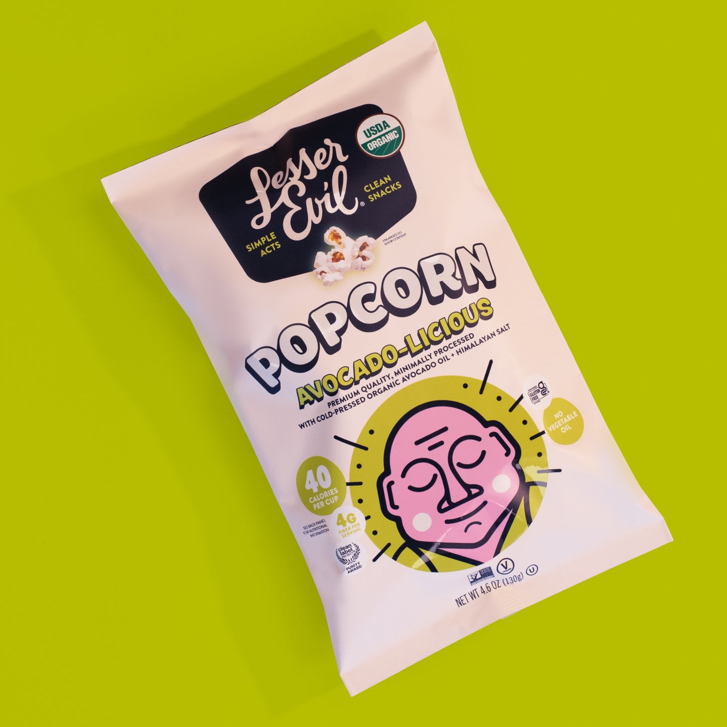 4.6 ounce bag of avocado-licious organic popcorn