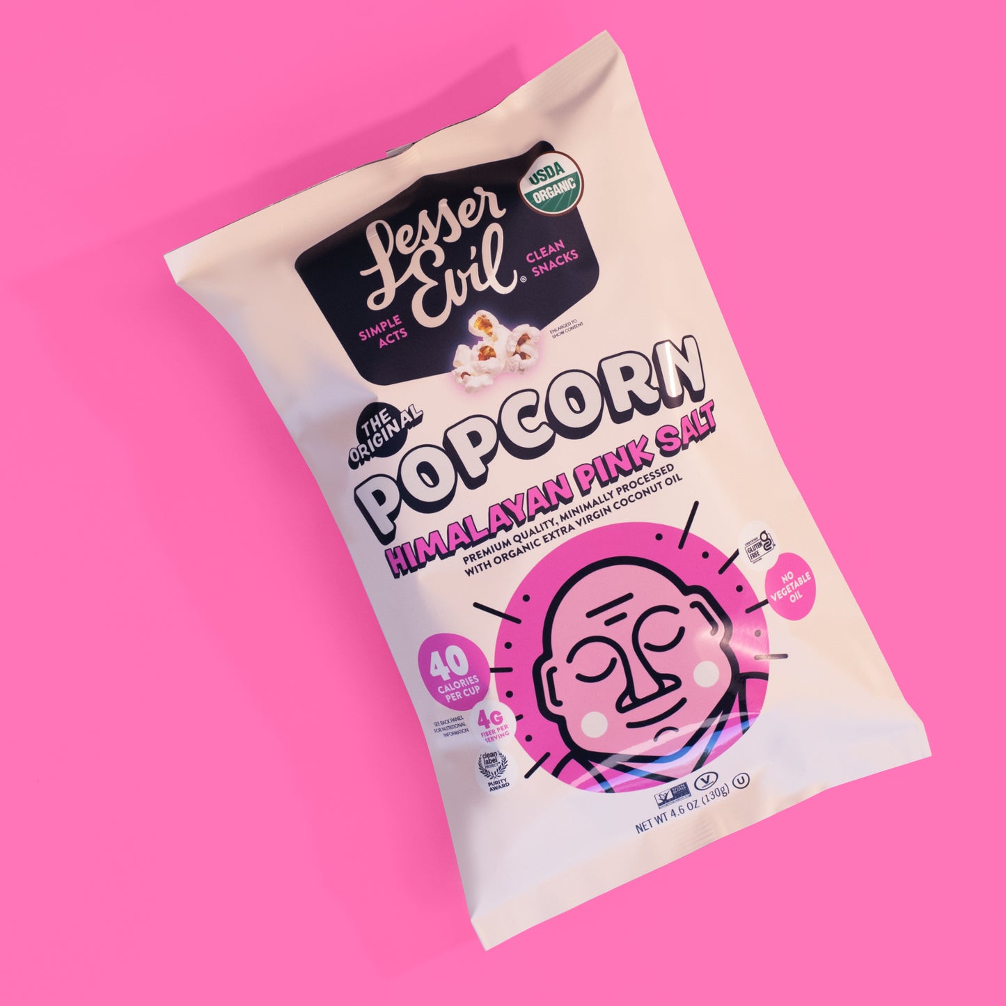 4.6 ounce bag of himalayan pink salt organic popcorn