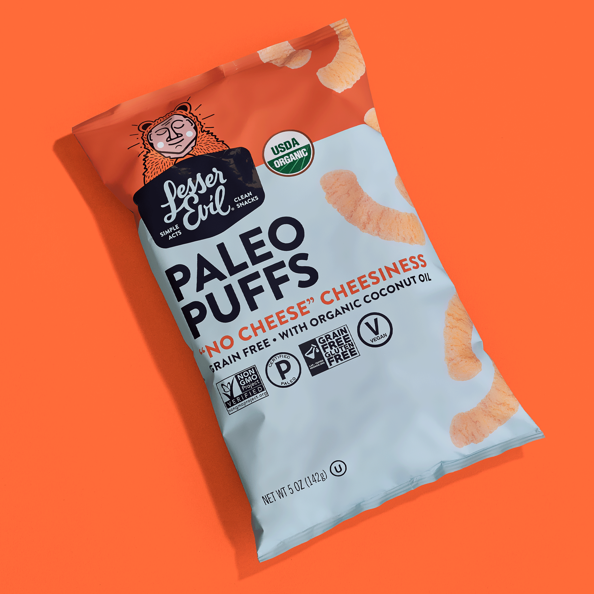 5 ounce bag of organic vegan cheese paleo puffs
